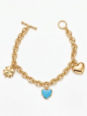 14k Gold Plated Rhodium Link Chain Bracelet Dainty Clover Charm Bracelet